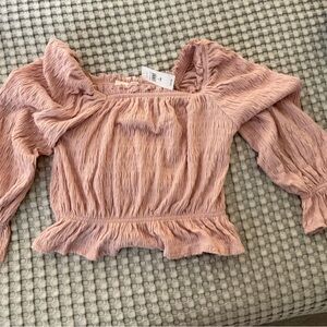 Girls GAP Pink Smocked Peasant Top Long Sleeve Size L (10-11) NWT